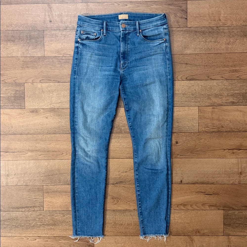 Mother Size 28 High Waisted Looker Ankle Fray Jeans In Wash Hey Sun Quiet Luxury